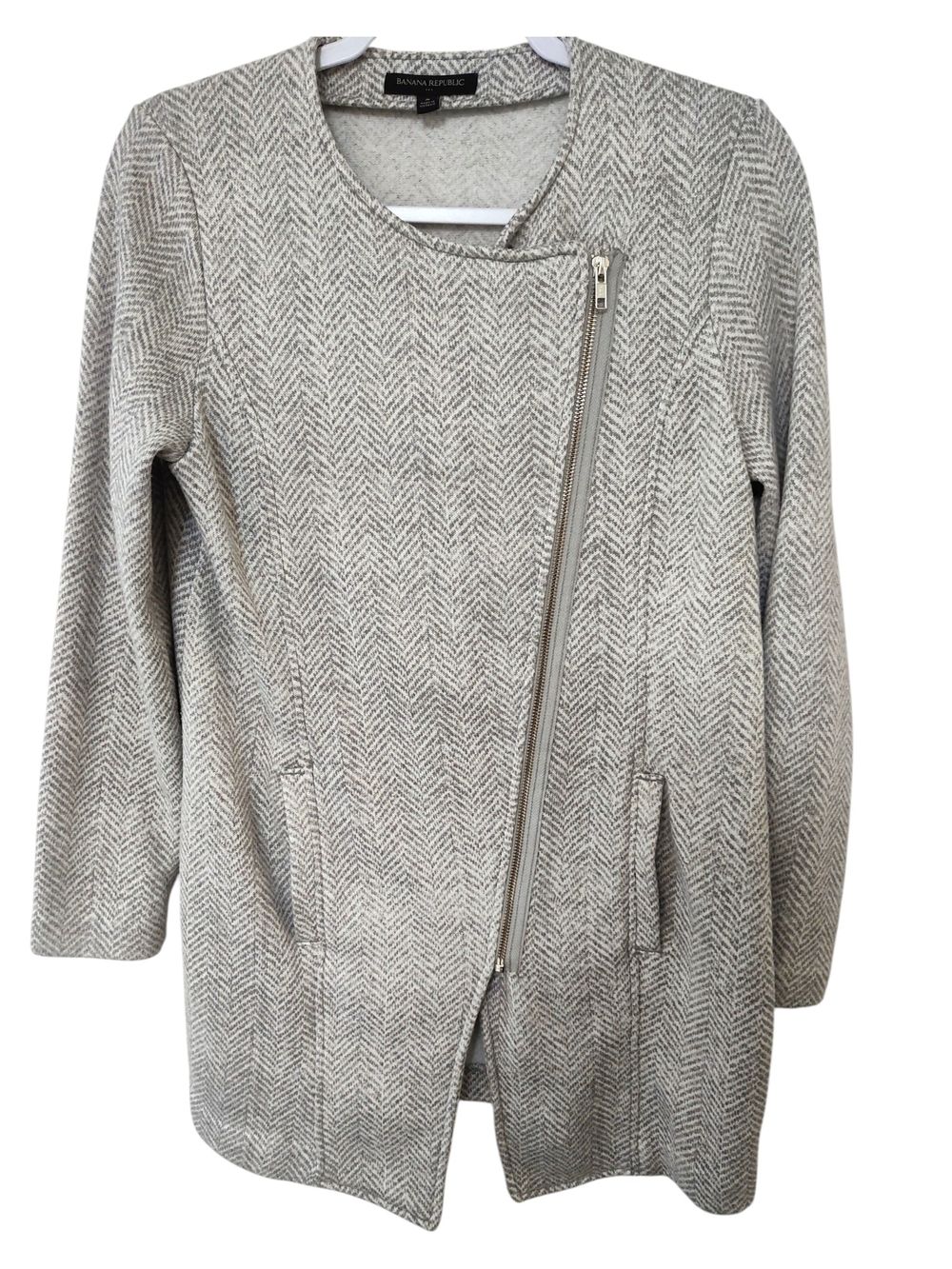Banana Republic Heathered Light Gray Knit Jacket, S